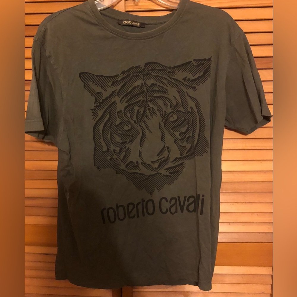 Roberto Cavalli Military Green Tiger Shirt Size XL
